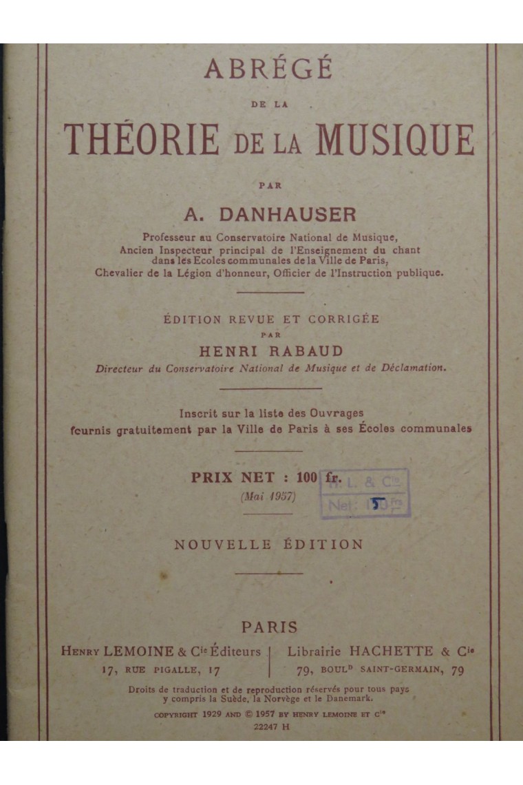 Théorie de la musique / par A. Danhauser